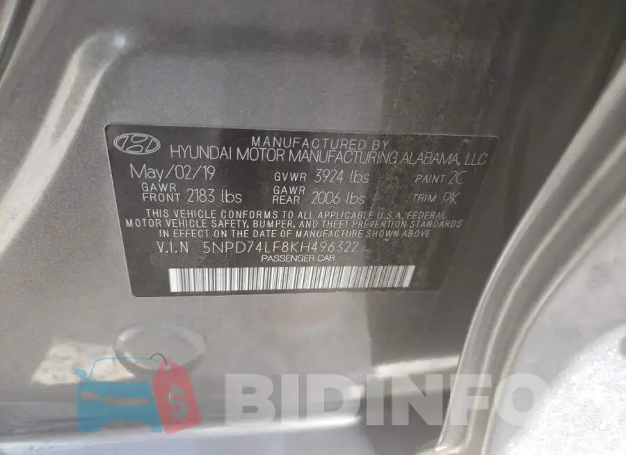 5NPD74LF8KH496322 Photo# 10