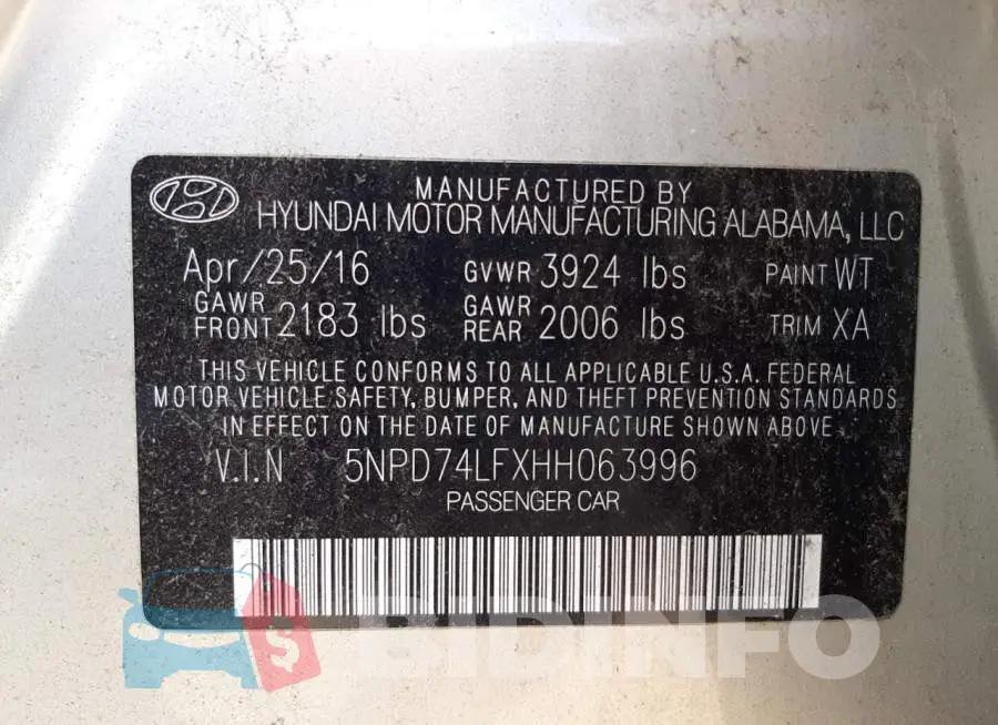 5NPD74LFXHH063996 Photo# 10