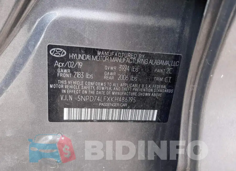 5NPD74LFXKH486195 Photo# 10