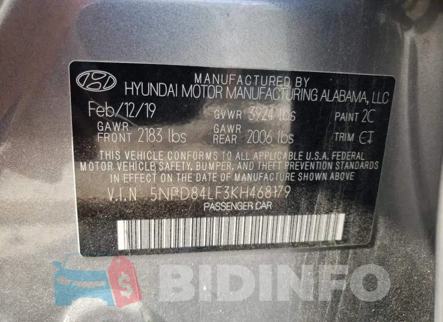 5NPD84LF3KH468179 Photo# 10