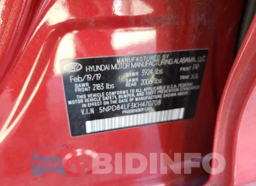 5NPD84LF3KH470708 Photo# 10