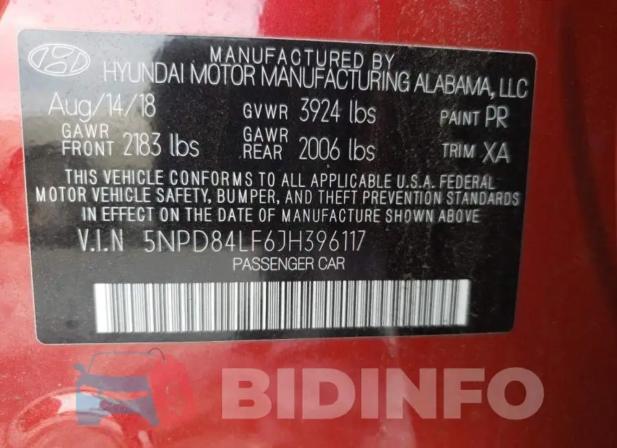 5NPD84LF6JH396117 Photo# 10