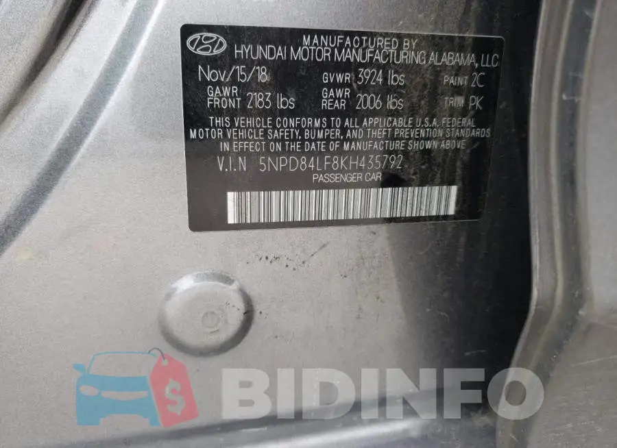 5NPD84LF8KH435792 Photo# 10