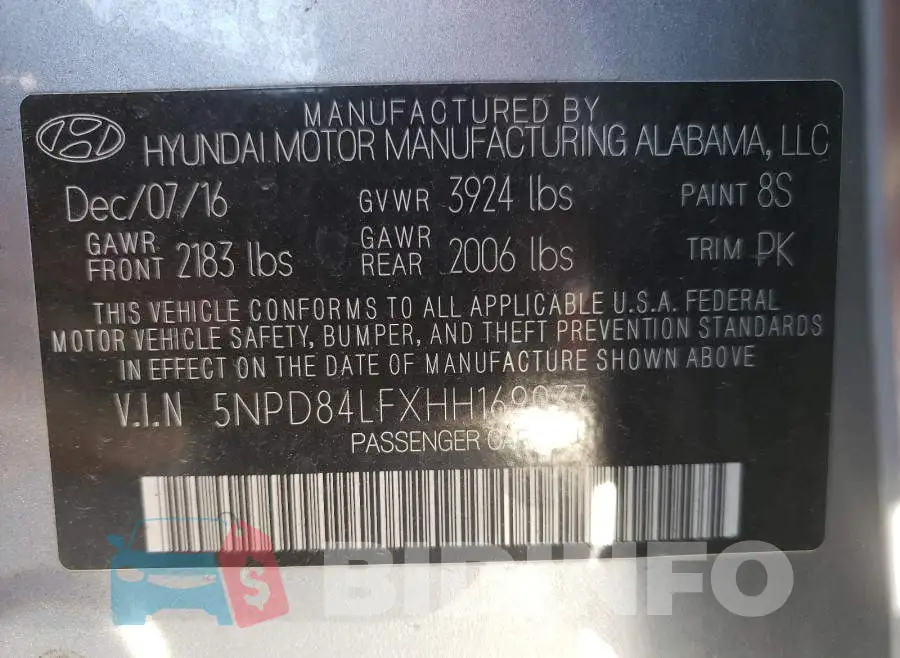 5NPD84LFXHH169037 Photo# 10