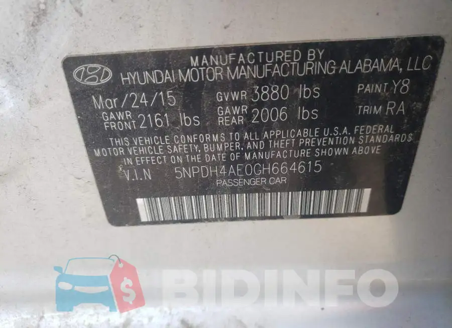 5NPDH4AE0GH664615 Photo# 10