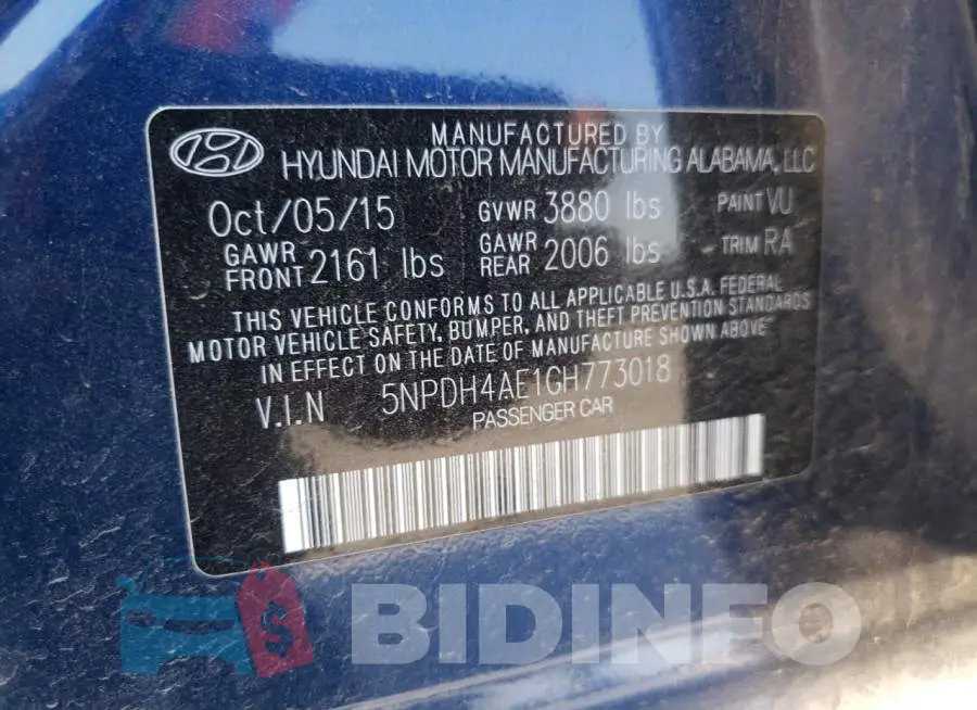 5NPDH4AE1GH773018 Photo# 10