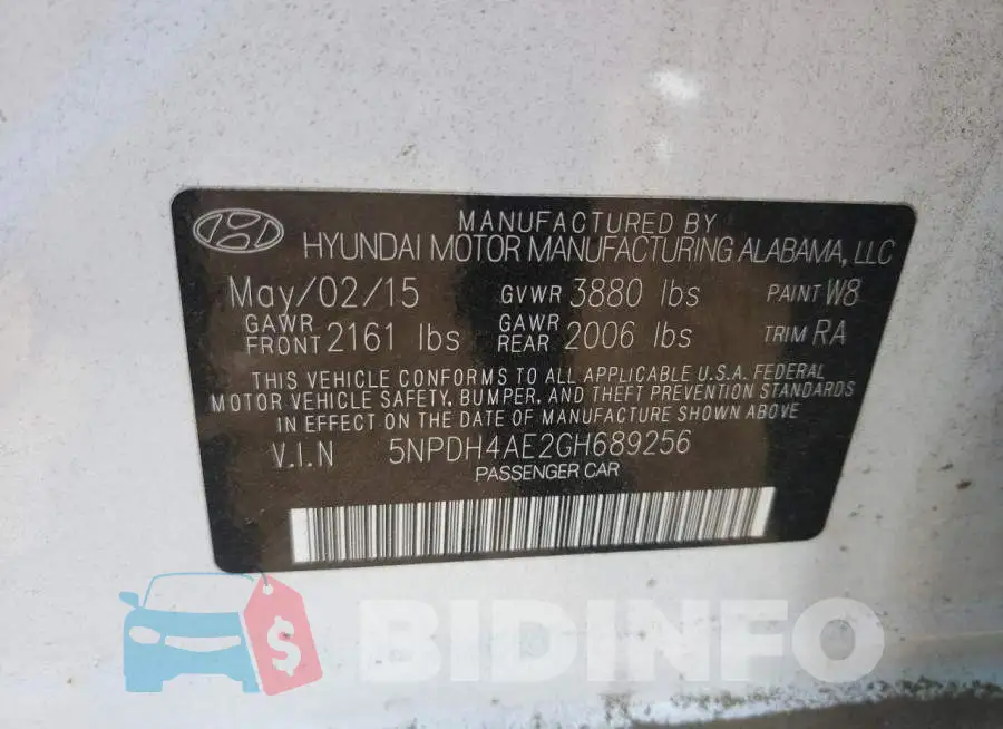5NPDH4AE2GH689256 Photo# 10