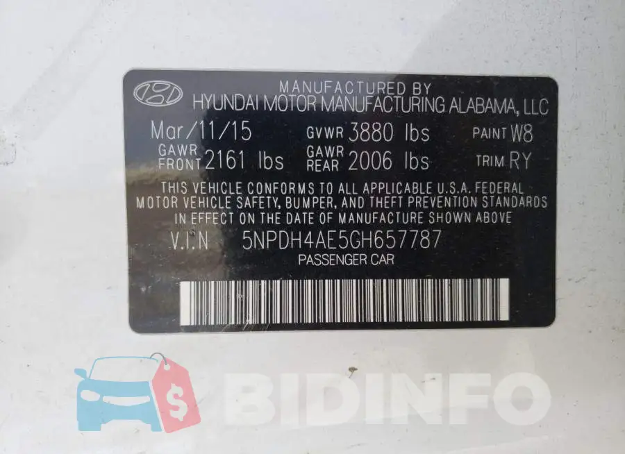 5NPDH4AE5GH657787 Photo# 10