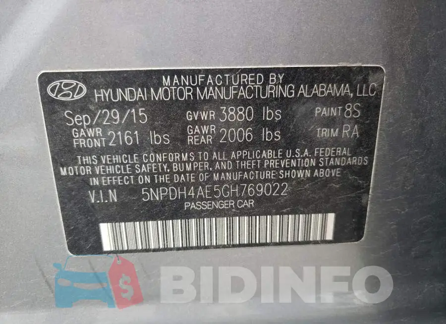 5NPDH4AE5GH769022 Photo# 10