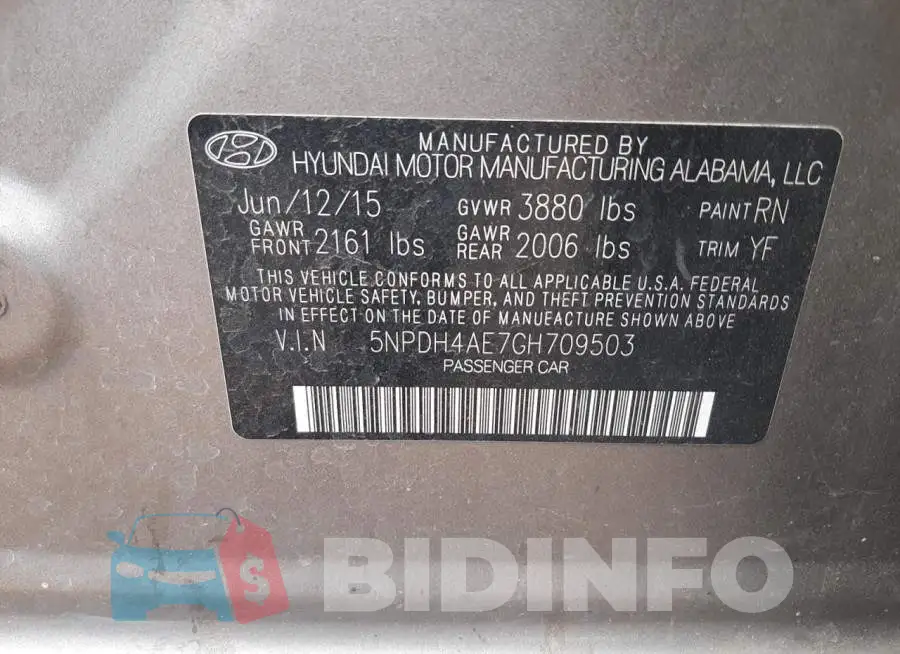 5NPDH4AE7GH709503 Photo# 10
