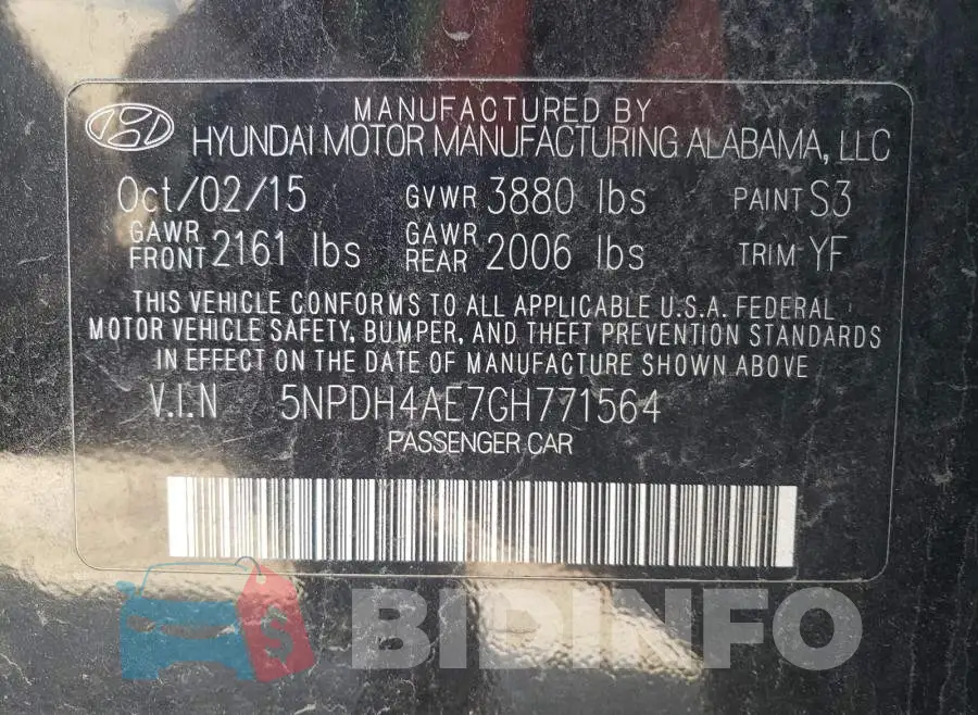 5NPDH4AE7GH771564 Photo# 10