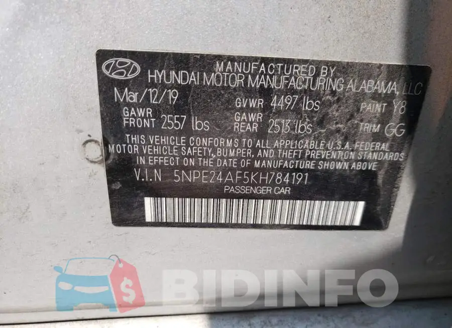 5NPE24AF5KH784191 Photo# 10