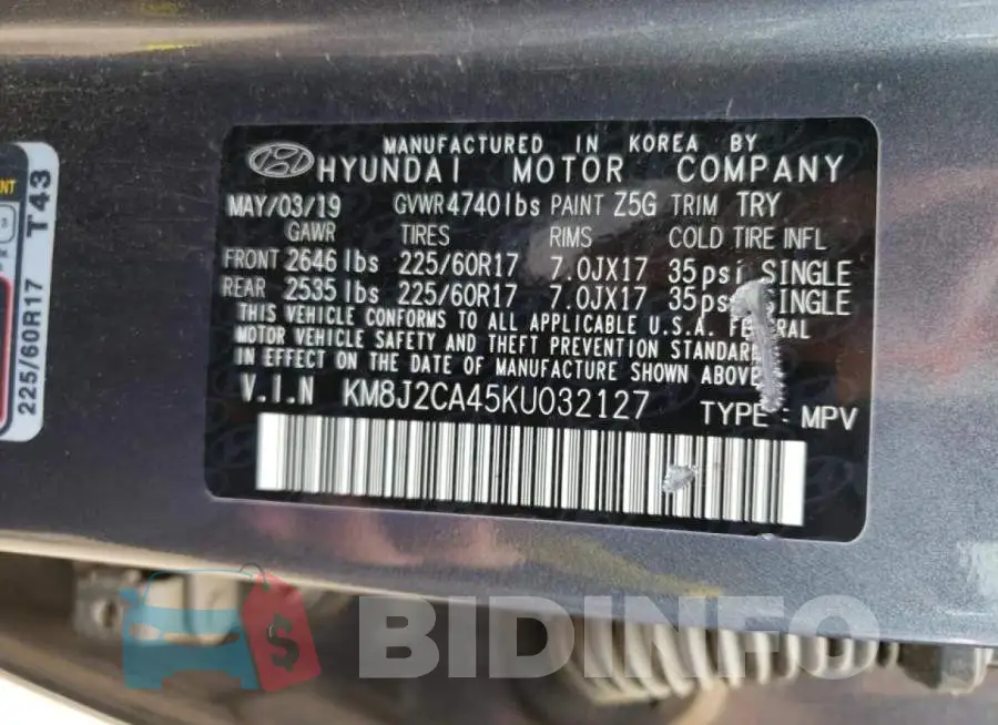 KM8J2CA45KU032127 Photo# 10