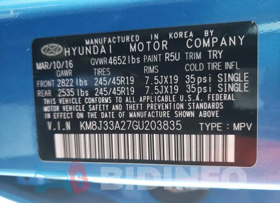 KM8J33A27GU203835 Photo# 10