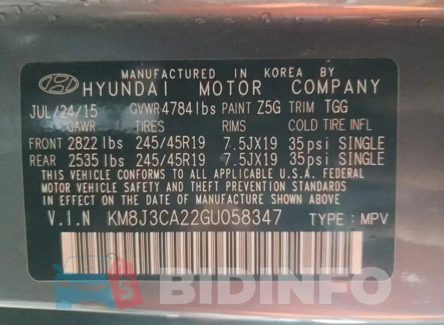 KM8J3CA22GU058347 Photo# 10