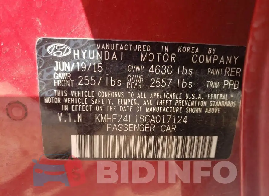 KMHE24L18GA017124 Photo# 10