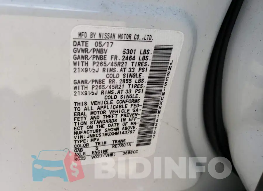 JN8CS1MUXHM143797 Photo# 10