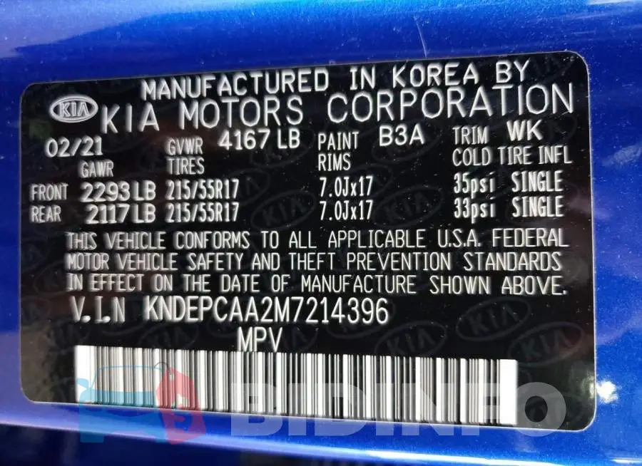 KNDEPCAA2M7214396 Photo# 10
