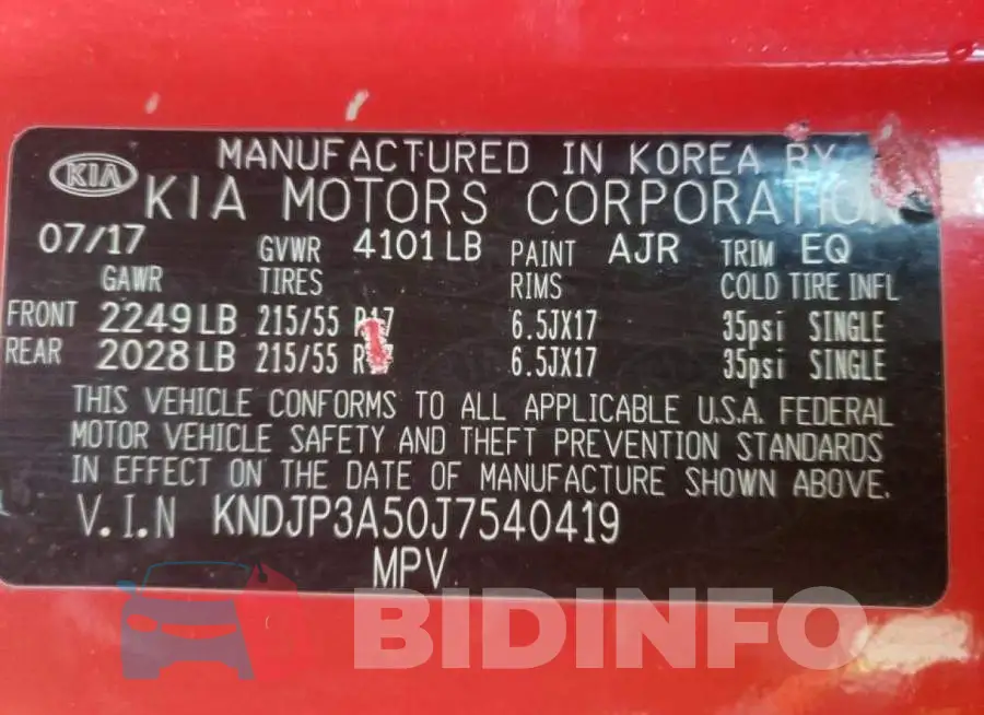 KNDJP3A50J7540419 Photo# 10