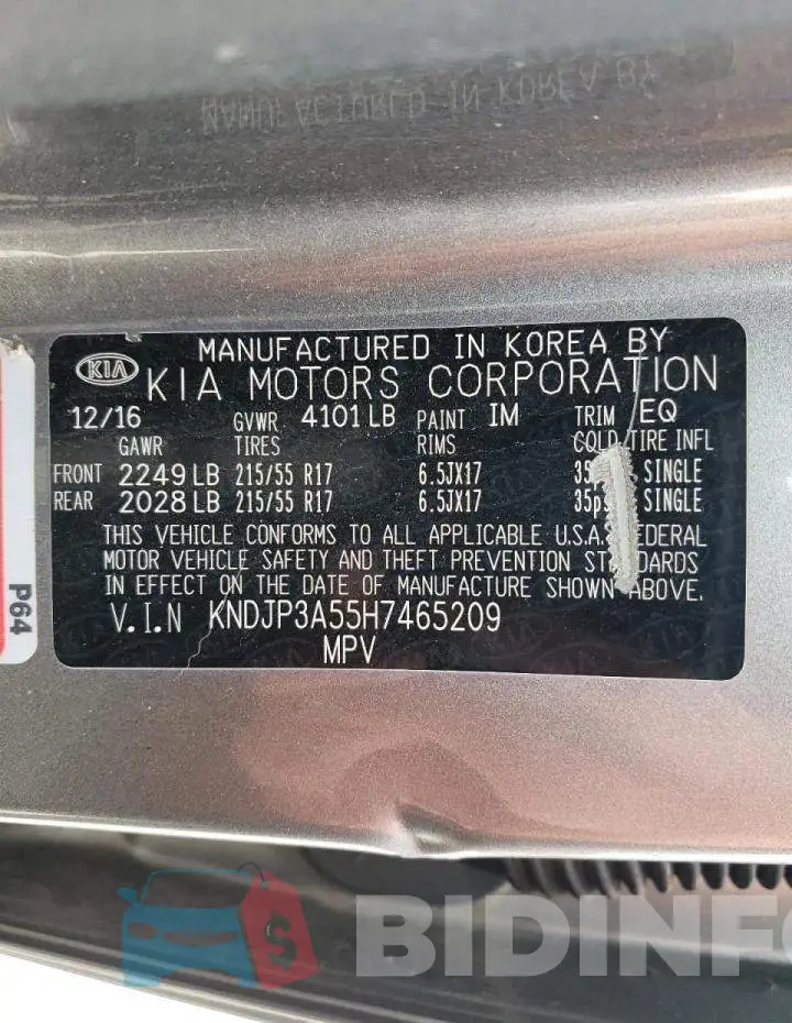 KNDJP3A55H7465209 Photo# 10