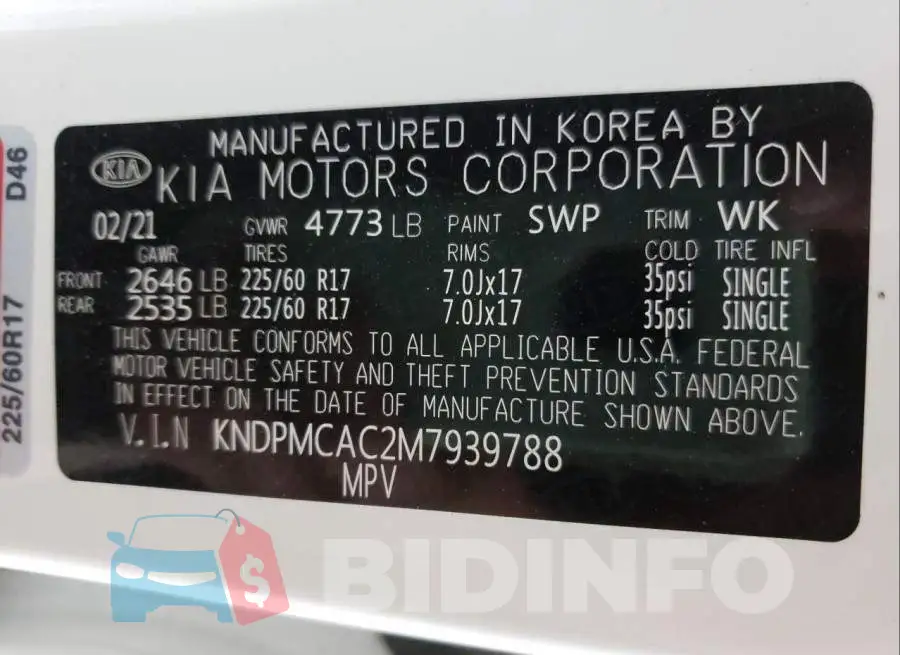 KNDPMCAC2M7939788 Photo# 10