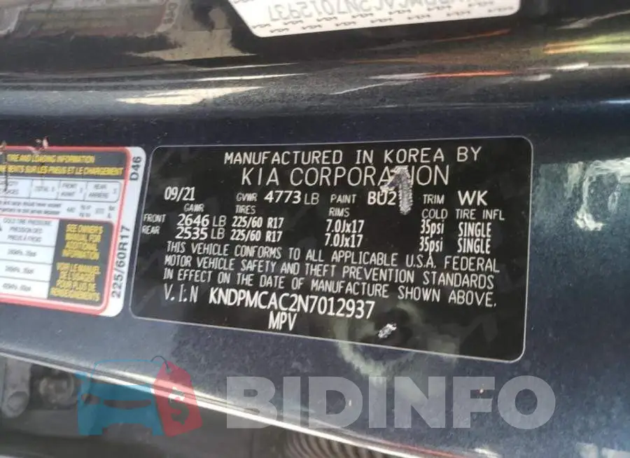 KNDPMCAC2N7012937 Photo# 10