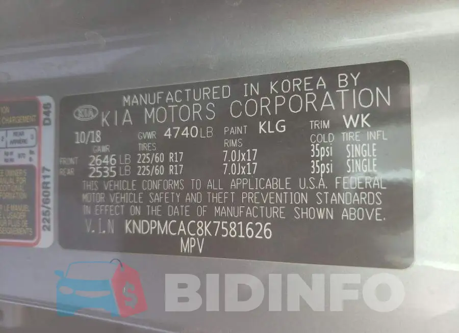 KNDPMCAC8K7581626 Photo# 10