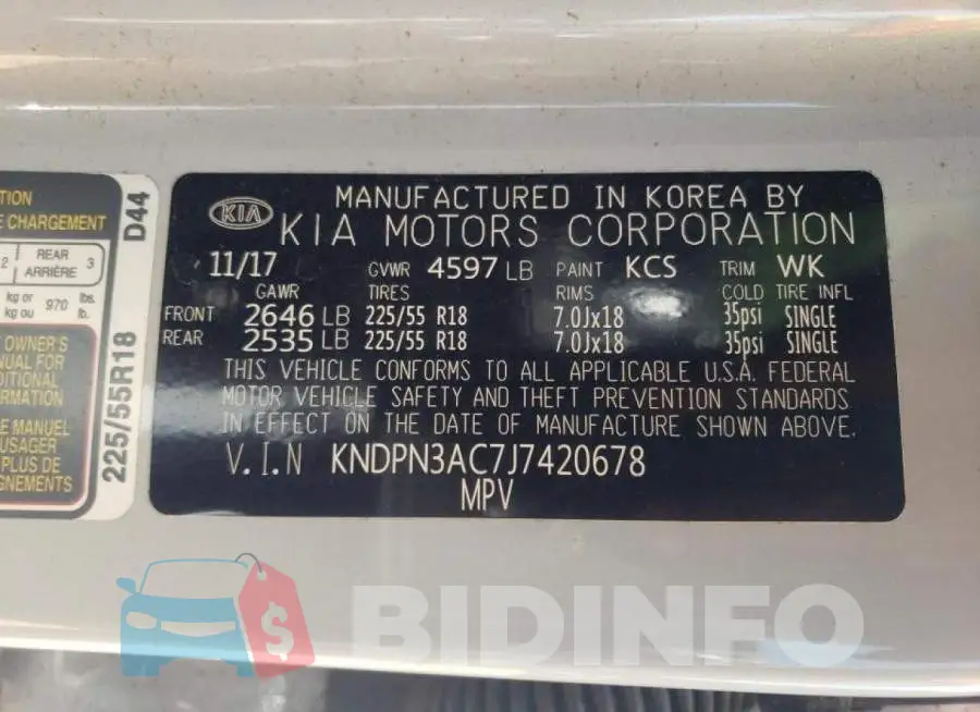 KNDPN3AC7J7420678 Photo# 10