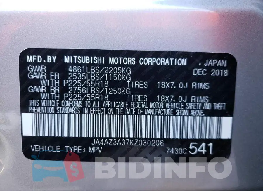 JA4AZ3A37KZ030206 Photo# 10