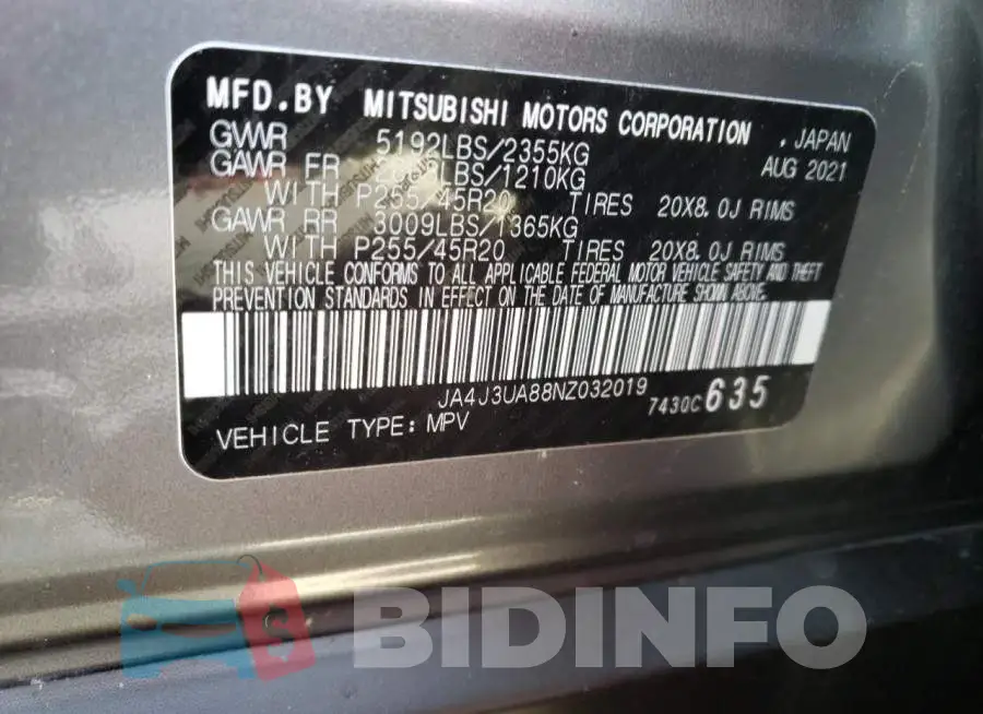 JA4J3UA88NZ032019 Photo# 10
