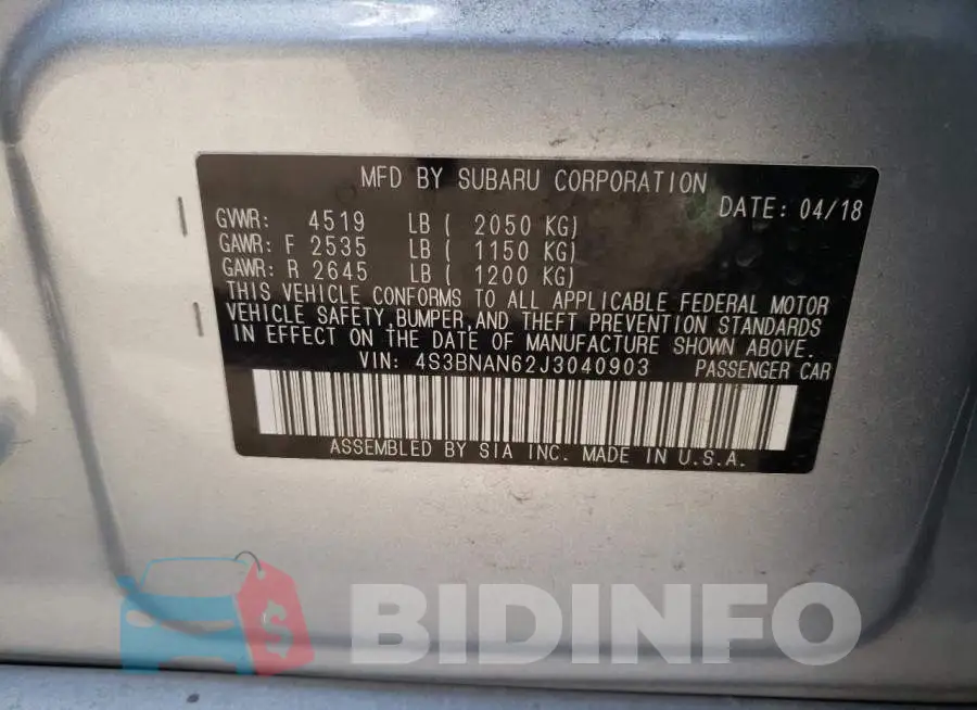 4S3BNAN62J3040903 Photo# 10