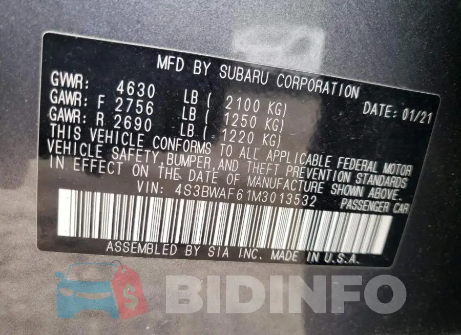 4S3BWAF61M3013532 Photo# 10