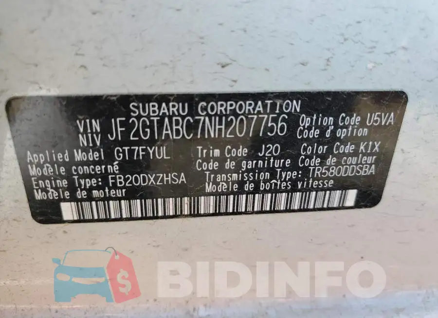 JF2GTABC7NH207756 Photo# 10