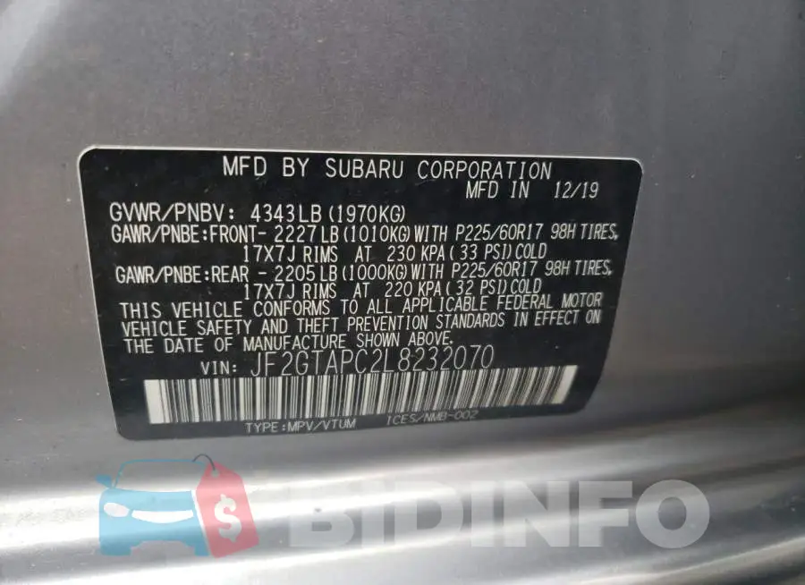 JF2GTAPC2L8232070 Photo# 10