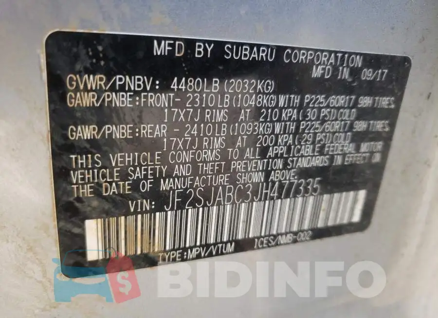 JF2SJABC3JH477335 Photo# 10
