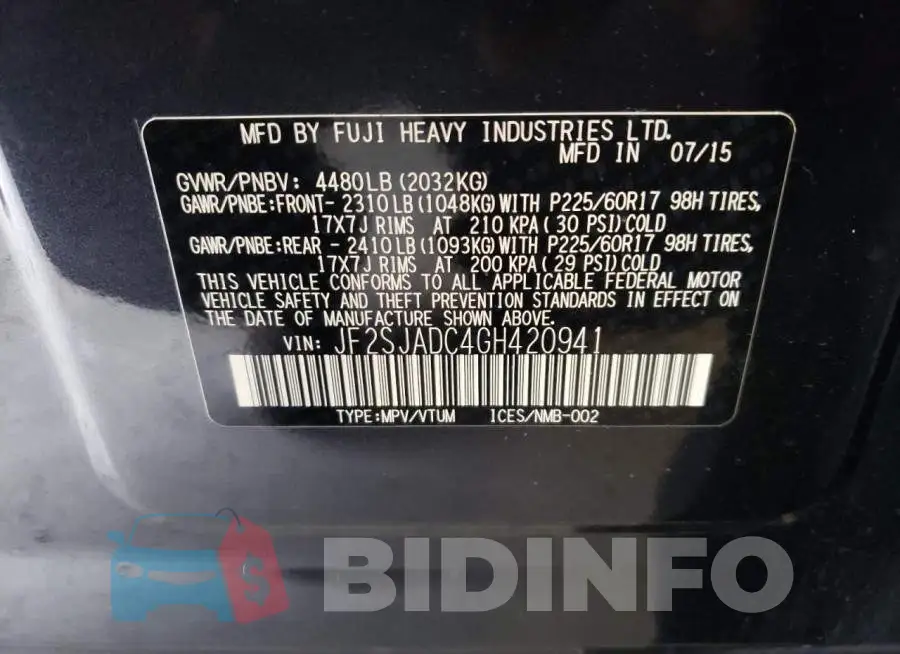JF2SJADC4GH420941 Photo# 10