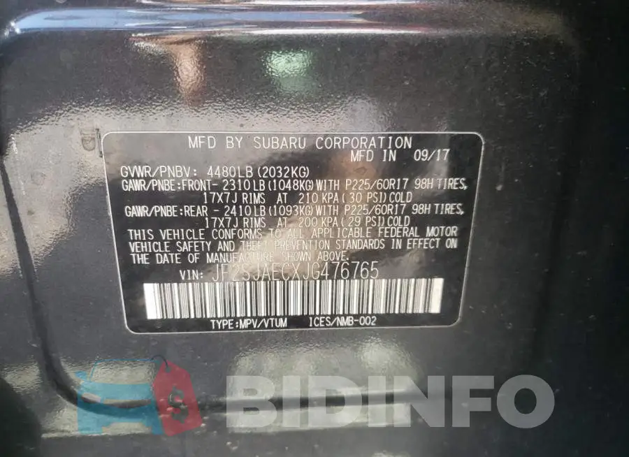 JF2SJAECXJG476765 Photo# 10