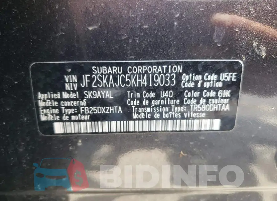 JF2SKAJC5KH419033 Photo# 10