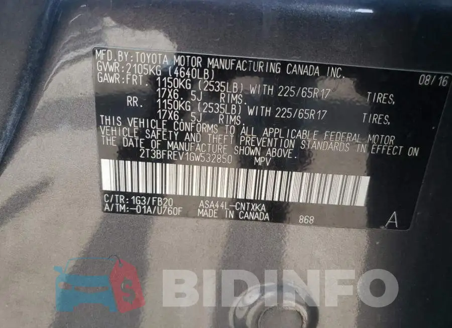 2T3BFREV1GW532850 Photo# 10