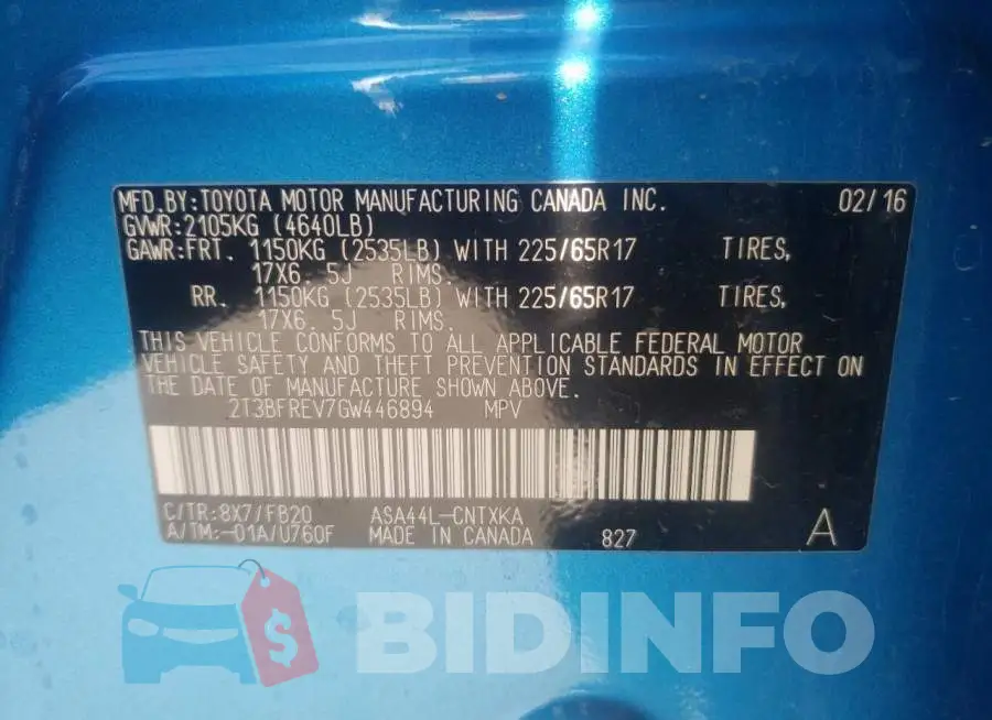 2T3BFREV7GW446894 Photo# 10