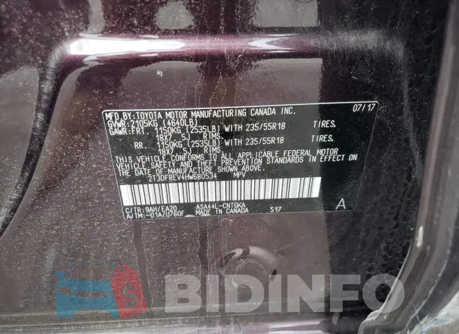 2T3DFREV4HW680534 Photo# 10