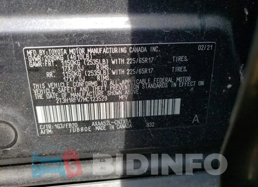 2T3H1RFV7MC123529 Photo# 10
