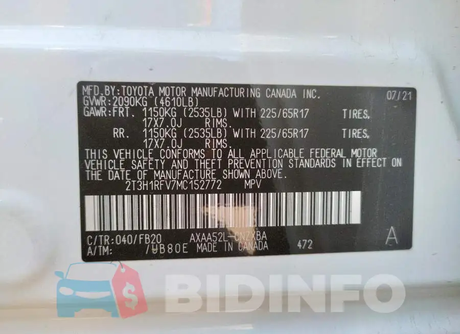 2T3H1RFV7MC152772 Photo# 10