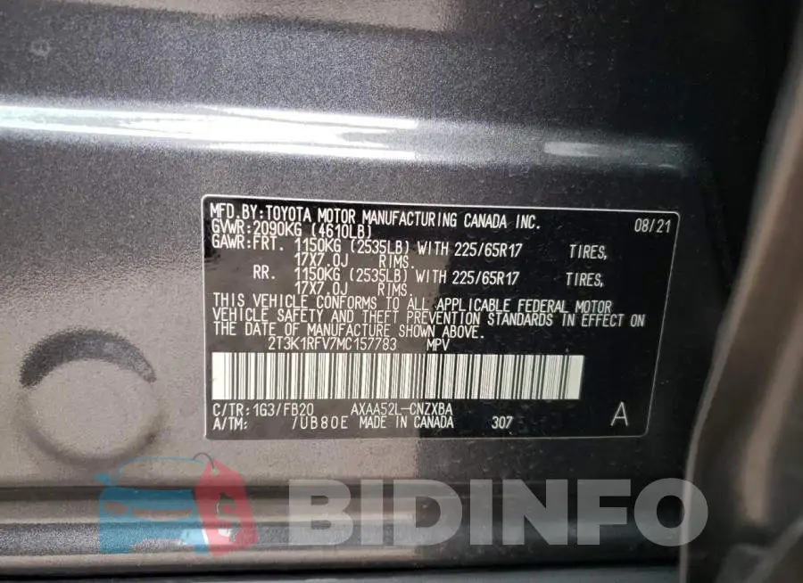 2T3K1RFV7MC157783 Photo# 10