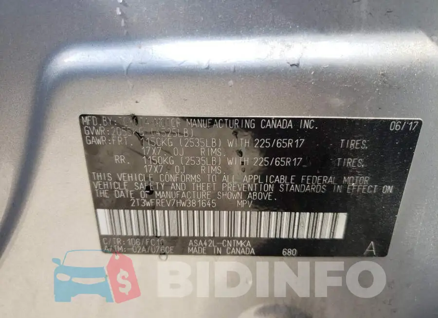 2T3WFREV7HW381645 Photo# 10