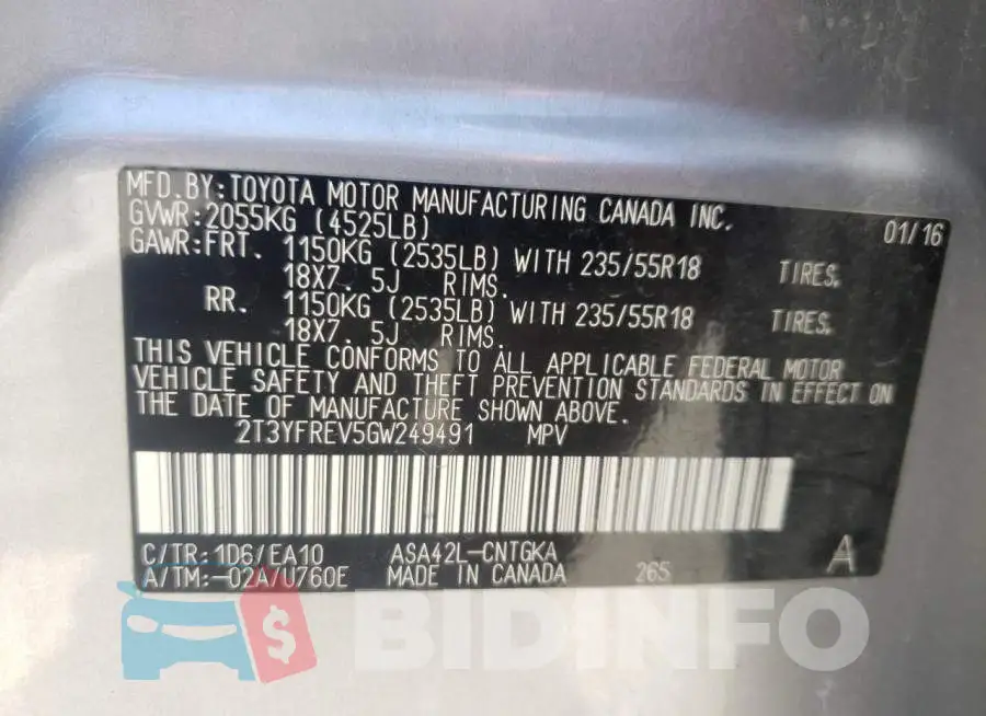 2T3YFREV5GW249491 Photo# 10