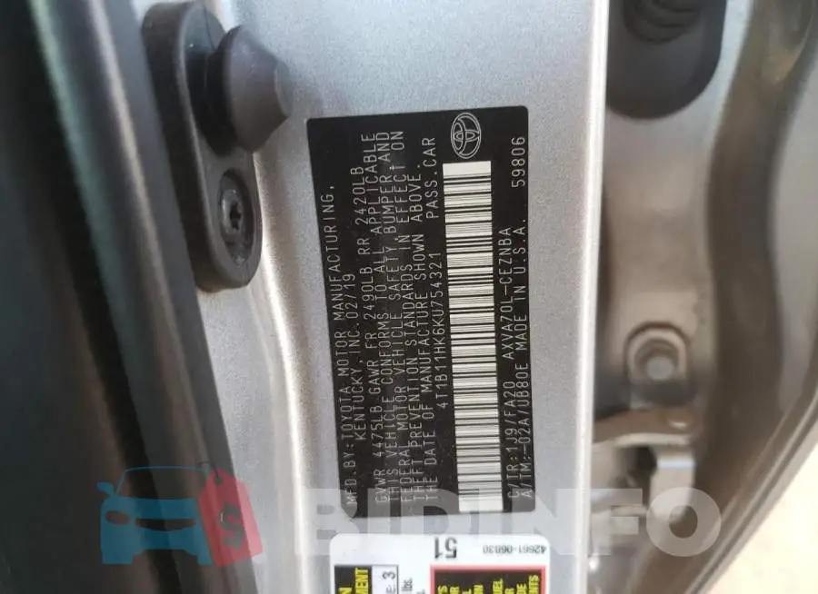 4T1B11HK6KU754321 Photo# 10