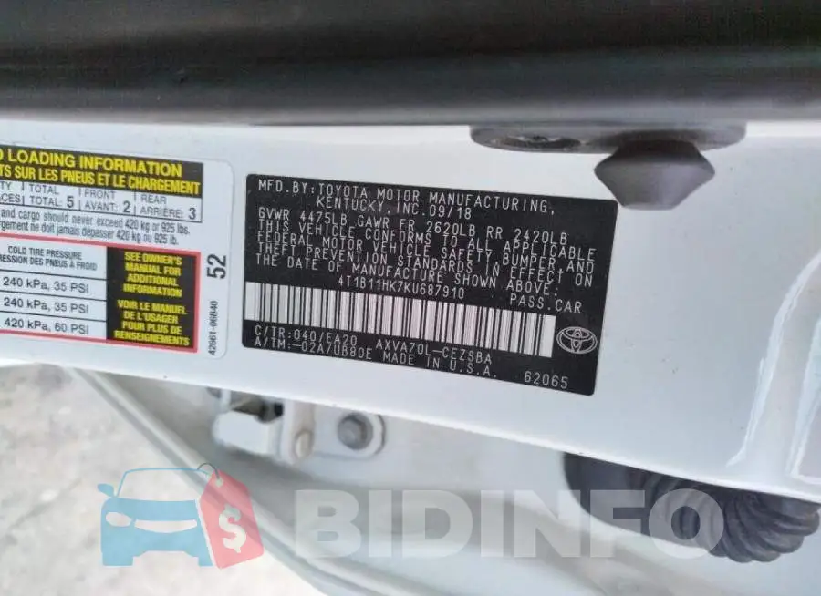 4T1B11HK7KU687910 Photo# 10