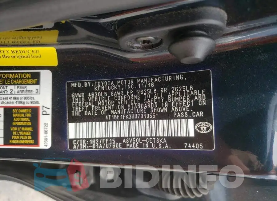 4T1BF1FK3HU701055 Photo# 10