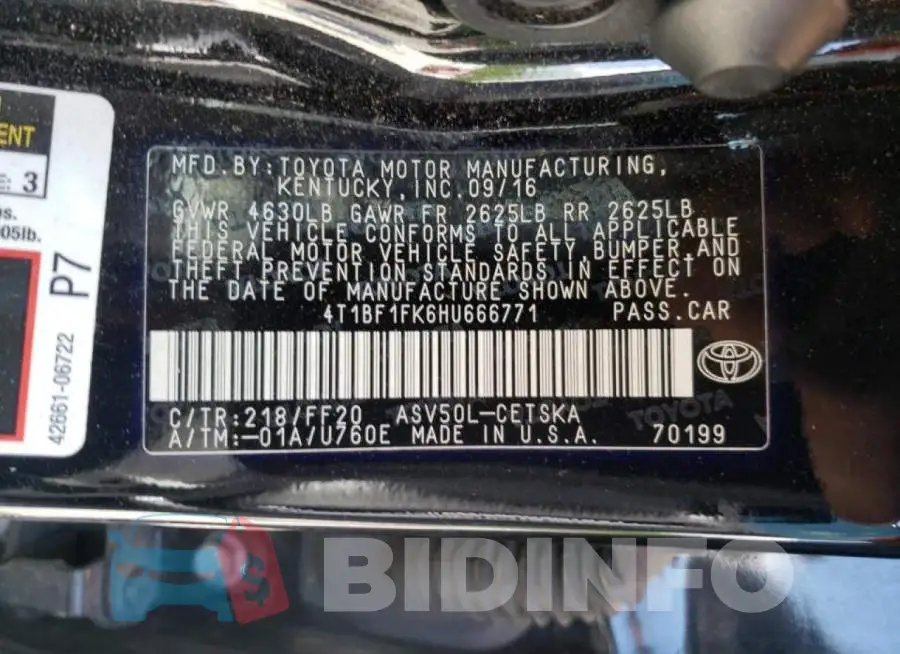 4T1BF1FK6HU666771 Photo# 10